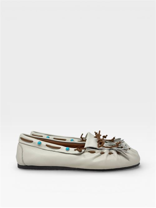 Mocassini con Frange in Pelle Bianca IL LACCIO | 4500MOUSSEAVORIO